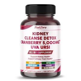 PEAKPURY Ultra Kidney Cleanse Detox Supplement- Cranberry 5000mg, Uva Ursi & Herbal Blend for Kidney Health -Includes Dandelion, Nettle, Juniper Berry - Made in The USA 150 Capsules