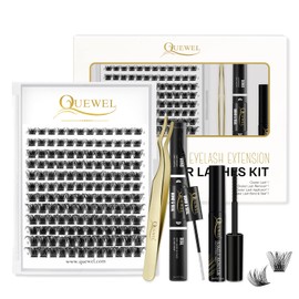 144 Pieces QUEWEL Eyelash Clusters, DIY Eyelash Extensions Kit, Eyelash Individual Applicator Tool, Super Hold Cluster Eyelashes Binding and Seal, Cluster Eyelashes (QU-RR-DH-01)