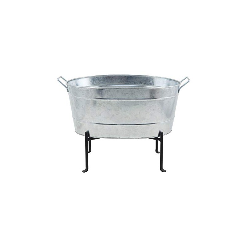 Achla Designs Classic Oval Galvanized Tub with Folding Stand