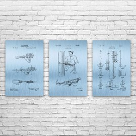 Patent Earth Lineman Tools Posters Set of 3 (9x12), Cable Puller, Winch Blueprint, Lineman Gift, Powerline Technician, Electrician Gifts Blue Steel