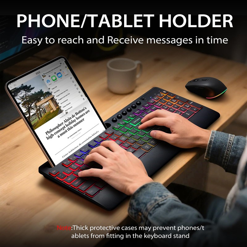 Hamile Wireless Keyboard and Mouse Combo, RGB Backlit, Ergonomic Wrist