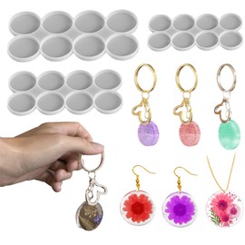 HyzaPhix Resin Silikonform Schlüsselanhänger, 3 Stück Runde Harzformen Schmuck Gießform Anhänger Epoxidharz Formen Rund Silikon Formen for DIY Schmuck, Ohrringe (Runde)