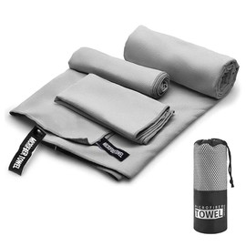 Toalla Deportiva, EASYTAO Toalla Microfibra 3 PCS, Toalla Gym Suave y Ligero para Natacion, Deporte, Baño, Viajes, Yoga, Etc, con Una Bolsa, 3 Tallas (76 * 152cm+40 * 80cm+30 * 30cm, Gris)