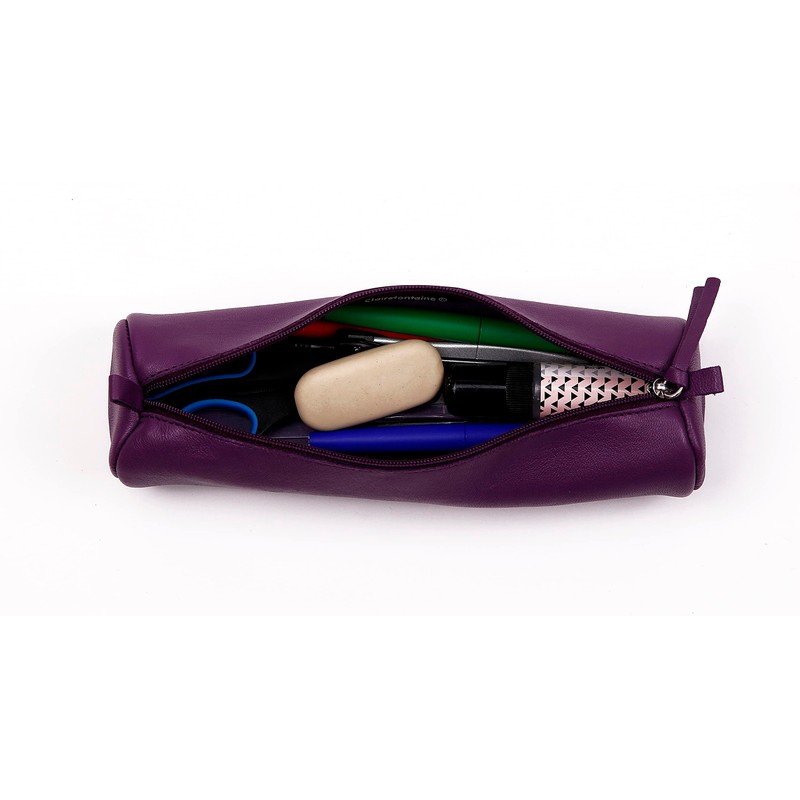 Clairefontaine 410163C Pencil Case Round Lambskin Leather Diameter 5.5 x