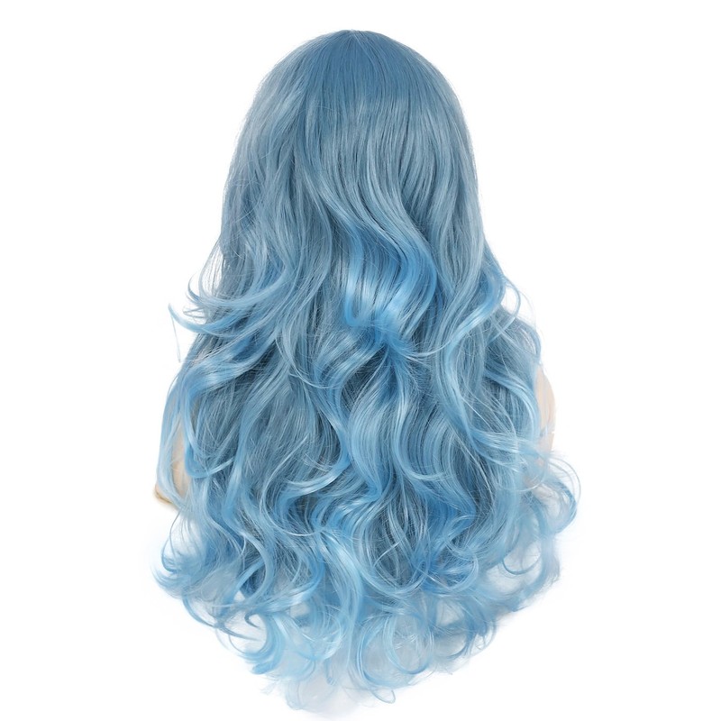Long Curly Wavy Blue Wigs for Women Synthetic Halloween Cosplay