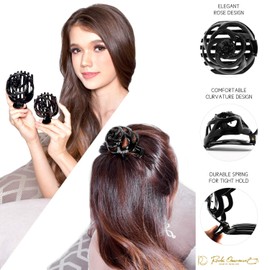 RC ROCHE ORNAMENT 6 Pcs Womens Stylish Rose Dome Comb Clamp Shell Plastic No Slip Strong Secure Grip Side Slide Bun Maker Beauty Accessory Hair Clip, Large Black