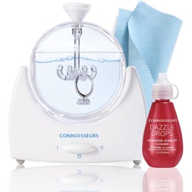 Connoisseurs LaSonic Diamond Dazzler, Personal-Sized Sonic Diamond Ring Cleaner, With Diamond Dazzle Jewelry Cleaner Cloth, Includes 1 Fl. Oz. of Dazzle Drop Concentrate, USB or Cordless Power Options