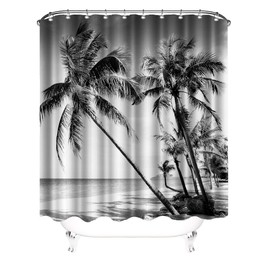 VividHome Beach Shower Curtain for Bathroom Tropical Palm Tree Landscape Black and White Waterproof Fabric Curtain Decor with 12 Hooks 72x72 Inches