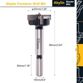 Akylin Forstner Drill Bit 32mm - Carbide Tipped Forstner Bit - Hex Shank Wood Hinge Drilling Hole Saw Cutter, for Auger Opener, Drilling Boring Bit