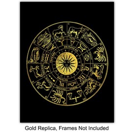 Wicca, Wiccan, Astrology, Zodiac, Occult, Tarot, Palmistry Decoration - Unique Goth Gothic Gift for Psychics, Black Arts Fans - Mystical Arts Aesthetic Room Decor Set - Black Gold