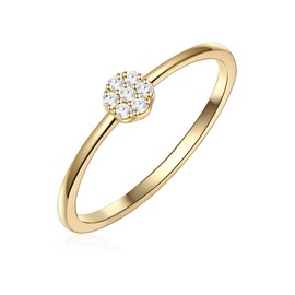 GLANZSTÜCKE MÜNCHEN Women's Solitaire Ring 925 Sterling Silver Yellow Gold-Plated with White Zirconia Silver Ring Gold-Plated Women's Ring, 60, Silver, No Gemstone