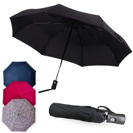 ELIXIUMPRO Windproof Folding Automatic Open Close Umbrella for Men Women Gift Sturdy and Compact Fabric Cover Rain Sun Travel Umbrella with Waterproof Case, Black