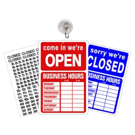Open Closed Sign Business Hours Notice Storefront for Glass Door Window Hours of Operation 8 inches wide x 13.5 inches tall Durable Plastic Store Shop Salon Office Grocery Signs