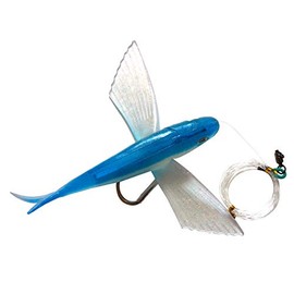 8" Flying Fish Rig Blue Glitter Yummy Flyer Mahi Tuna Wahoo Soft Lures with 3D Eye