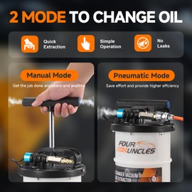 FOUR UNCLES 6.5L Oil Extractor - Pneumatic/Manual Vacumm Fluid Extractor with Pump Tank Remover & 4 Tubes for Oil Change and a Brake Bleeding Hose for Brake Fluid Change