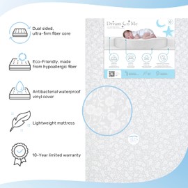 Dream On Me Little Baby 6 Inch Full Size Firm Fiber Crib and Toddler Bed Mattress Grey