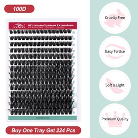FADVAN Cluster Eyelash Extensions 280 Pieces Curl D Eyelashes Individual False Eyelashes Professional Natural Bouquet Cluster Eyelashes for DIY (100D-0.07D, Blend 8-16mm)