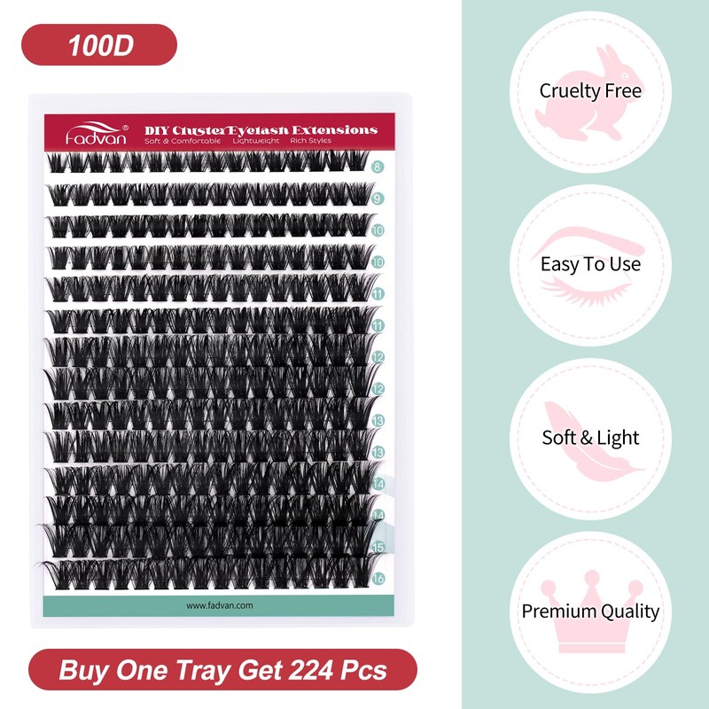 FADVAN Cluster Eyelash Extensions 280 Pieces Curl D Eyelashes Individual