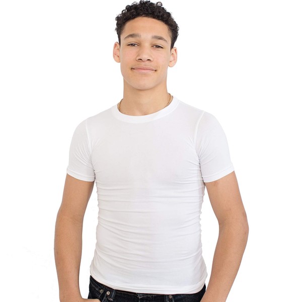 Fun and Function Sens-ational Hip Hugging White Tee Short Sleeves for Kids and Teens Provides Deep Pressure for Children with Special Needs or Sensory Issues - X-Small (Ages 4-5)