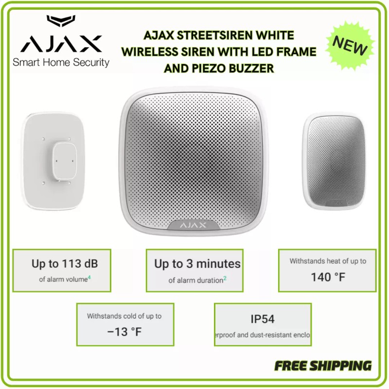 AJAX STREETSIREN WHITE WIRELESS SIREN WITH LED FRAME AND PIEZO