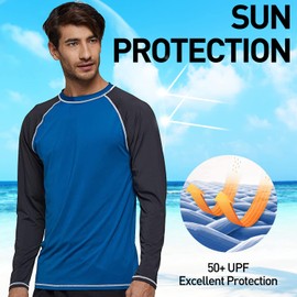 Arcweg Rashguard Men Long Sleeves Diving UV Protection UPF 50+ Elastic Rash Vest Loose Fit Top Swimming Quick Drying Surfing Pool T-Shirt Sports Top Rashie XL(EU) Blue and Grey