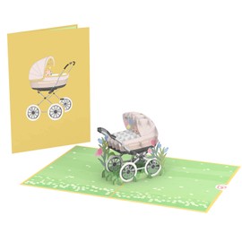 papercrush papercrush® Pop Up Karte zur Geburt mit Kinderwagen - Neutrale 3D Geburtskarte für Mädchen & Jungen, Glückwunsch zum Baby, Glückwunschkarte oder Geldgeschenk zur Geburt, Handgemachte Babykarte