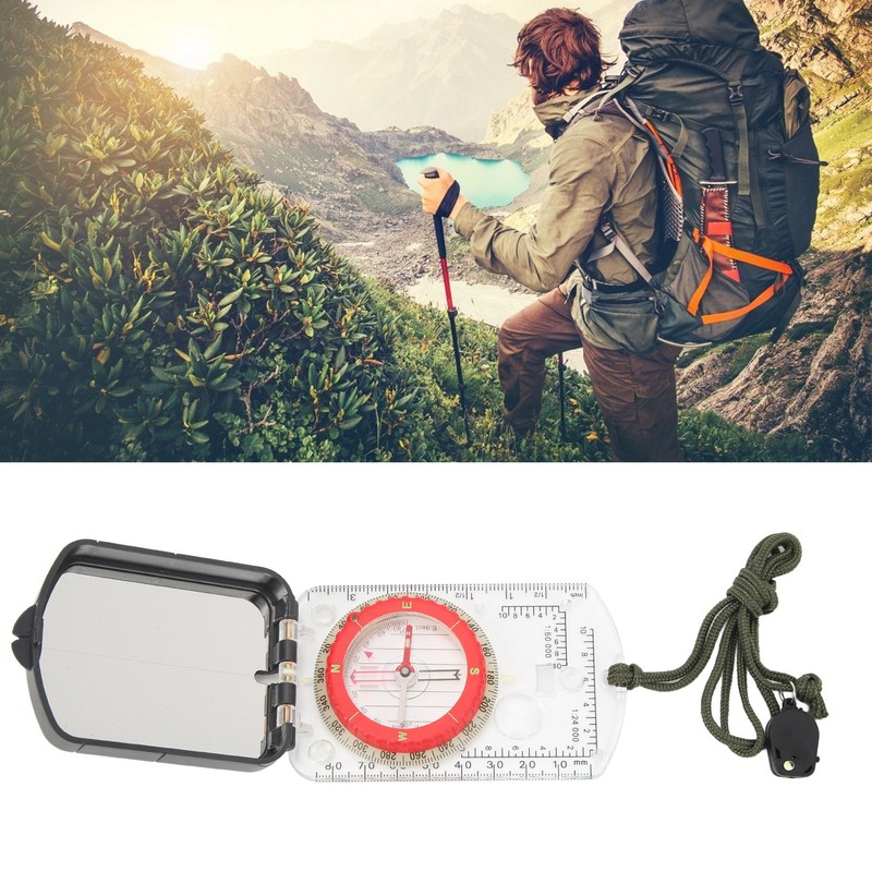 Multifunctional Plastic Compass with Scales Portable Gradiometer Magnifying Glass LED