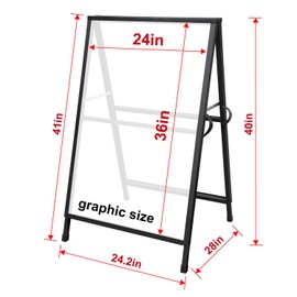 Pionites Heavy Duty Slide-in Folding A Frame Sign Sidewalk Sign 24x 36 Inch Steel Metal Double-Side Pavement sign Corrugated Plastic Poster (24x36 inch(Portable,Frame only))