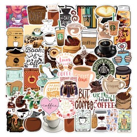 50Pcs Coffee Sticker, Cute Coffee Stickers Decals for Kids Teens Adults, Waterproof Vinyl Stickers for Water Bottle Cup Scrapbook Laptop Skateboard Phone Refrigerator
