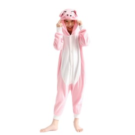 CuteBrush Kids Pink Pig Animal Onesie for Girls Anime Cosplay Costume Pajamas 6-8Years