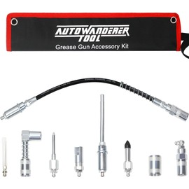 AutoWanderer Tool Grease Gun Tip | 9-Piece Grease Coupler Kit Quick Connect Grease Gun Fittings | Complete Lube Accessories with Pouch