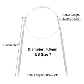 uxcell Aluminum Circular Knitting Needle US Size 24 Inch (60cm) Length Size US 7 (4.5mm) Round Knitting Needle for Handmade Projects DIY Knitting