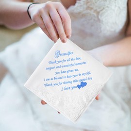 Something Blue Embroidered Wedding Handkerchiefs - Mother of Bride & Groom Gift From Daughter (Grandpa)