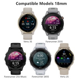 TopPerfekt Sport Bands Compatible with garmin venu 3S / venu 2S / F265S (18mm) Quick Replacement Wristband, Soft Silicone Adjustable Watch Strap Replacement for F255S music / F255S-Red 18 mm