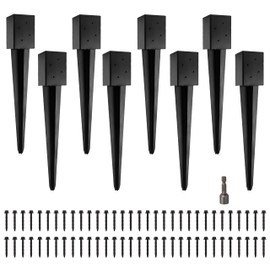 (Pack of 8) LADECH 4x4 Fence Post Anchor Ground Spike 24” Length Metal Black Powder Coated – Mailbox Post Anchors – Fit 3.5x3.5 Wood Post