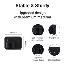 AACGIN 5 Pack Broom Holder with Adhesive Pads Stainless Steel Rust Resistant Broom Hanger with Hooks Heavy Duty Mop Holder Wall Mount for Bathroom Kitchen Laundry Room Garage Tool Organizer - Black