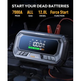 YaberAuto 10-in-1 Jump Starter with Air Compressor 7000A 160PSI 65W Charging, Portable Car Battery Jump Starter (All Gas/12L Diesel) Jump Box Car Battery Jumper Starter Portable Jumper Cables, 160W DC