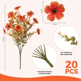 Besteek 20 Bundles Artificial Fall Flowers for Outdoors Decoration, Fake Mums Silk Daisy Faux Plastic Plants Boston Fern UV Resistant for Autumn Thanksgiving Garden Planters Home Decor, Orange