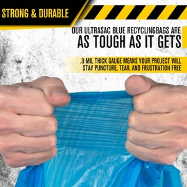 Ultrasac - Recycling Bag, 33 Gallon, .9 Mil, 33"x38", Translucent Blue, 50 Count w/Ties