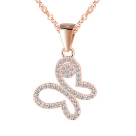 Butterfly Necklace for Women Girls 925 Sterling Silver Animal Necklace with Cubic Zirconia Cute Dainty Pendant Necklace Ladies Necklaces and Pendants Jewellery for Her Girlfriend Mum Wife Rosegold