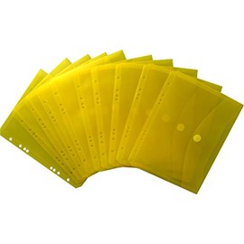 EXXO by HFP 35053 Document Folders A5 Landscape Transparent Yellow Document Folder for Filing with Euro Perforation, Filing Edge, Flap and Velcro Fastening Pack of 10