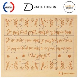 Zinello Design Wooden Puzzle Pregnancy Announcement for Your Loved Ones Gift Idea for Dad, Grandma, Grandpa, Godfather, Godfather (with Frame)