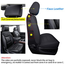 LUCKYMAN CLUB D04-S2-2 Silverado Seat Covers, Fit for 2019-2024 Chevy Silverado GMC Sierra 1500 and 2020-2024 2500HD 3500HD Crew Cab Water Proof Faux Leather(Full Set, Black)