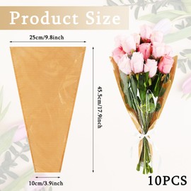 JarThenaAMCS Flower Bouquet Sleeves Kraft Paper Wrapping Bags Clear Floral Arrangement Supplies for Valentine Wedding Anniversary Mother's Day Florist, 17.9 x 9.8 x 3.9 Inch, 10Pcs