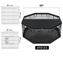 PJYuCien Dog Playpen - Metal Foldable Dog Exercise Pen, Pet Fence Puppy Crate Kennel Indoor Outdoor with 8 Panels 24”H & Top Cover and Bottom Pad for Small Medium Pets