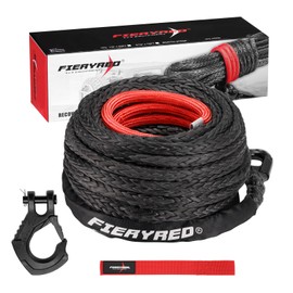 FIERYRED 9/16inch 76FT 35,000LBS Synthetic Winch Rope Cable Kit with Forged Hook and Strap, Winch Line Replacement for 9500-12000LBS Winch 4WD Off-Road Vehicle Jeep Truck SUV
