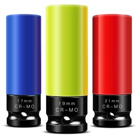 1/2 Inch Drive Impact Wrench Nut Set, 17 mm 19 mm 21 mm, Mr.wintek 3-Piece Cr-Mo Protective Nut Set, Thin-Walled for Alloy Wheels Wheel Change with Rim Protection, Non-Marking