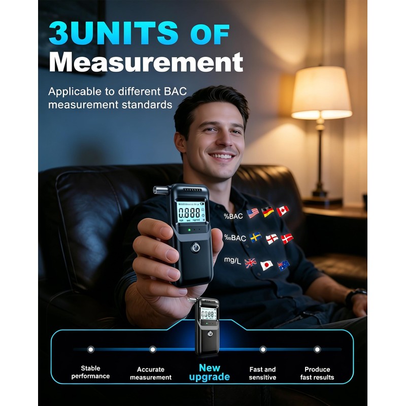 Breathalyzer, 2026 Upgraded Breathalyzers for Alcohol with LCD Digital Display,