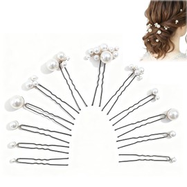 JIMIGUGU Pearl Hairpins, Set of 12, U-pins, Mixed Large and Large Sizes, For Weddings, Parties, Photographs, Graduation Ceremonies, Everyday Use, Hair Accessories, Great Gift
