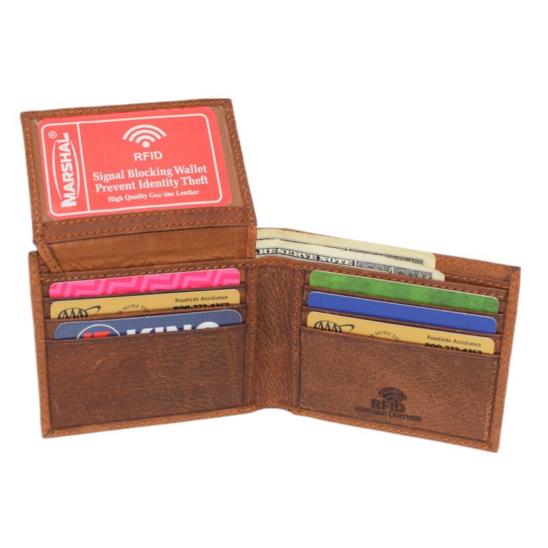 MARSHAL Scorpio Logo Men's Bifold Trifold RFID Blocking Real Leather